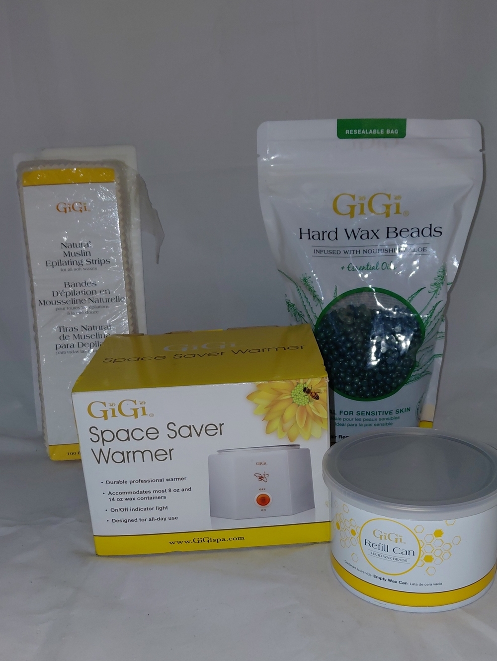 GiGi Space Saver Warmer + Hard Wax Beads, Refill Can, And Strips